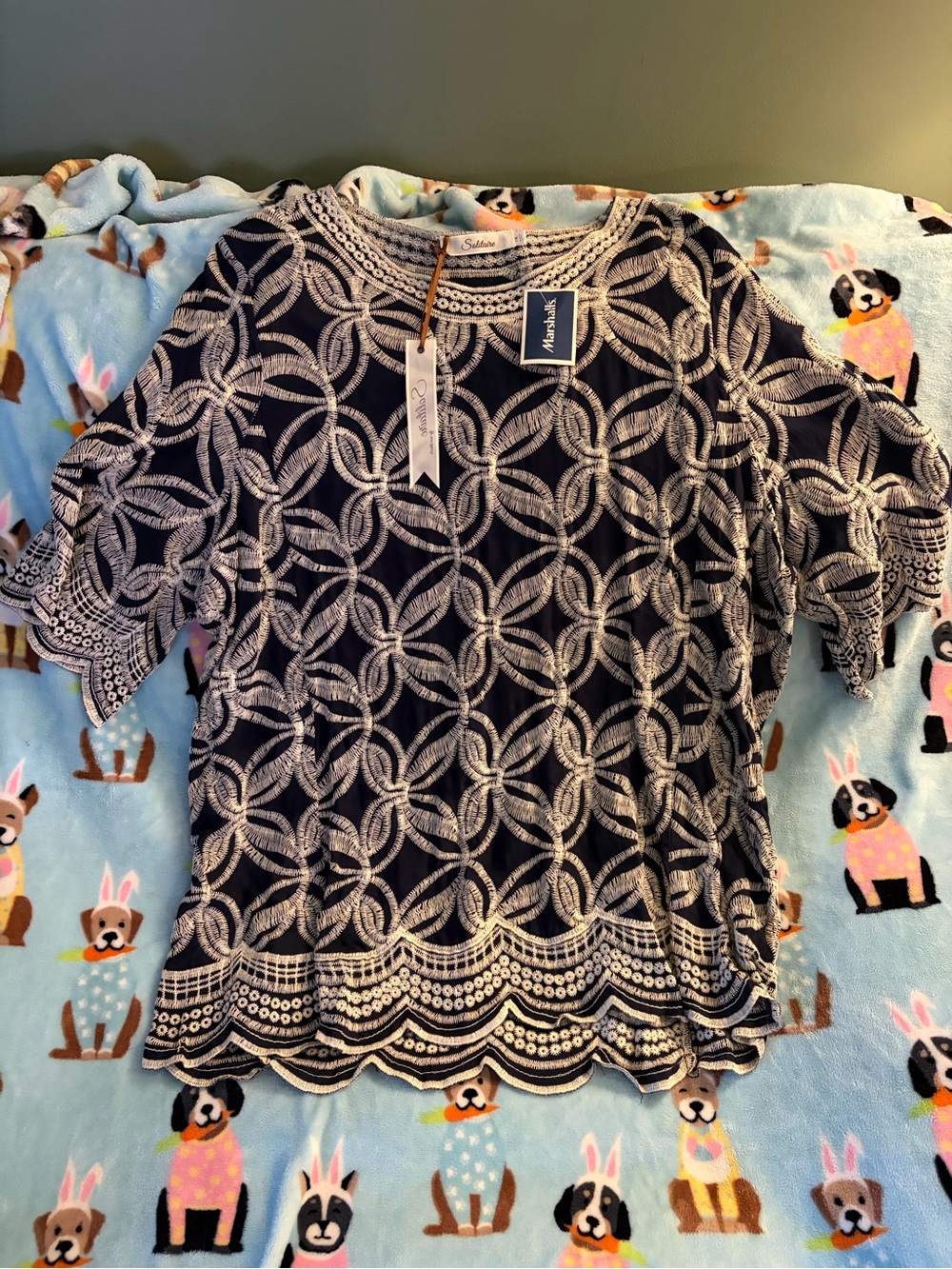 Black & White Embroidered Short Sleeve Top